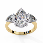 Pear Shaped Lab Grown Diamond Engagement Ring – 2.07 CT Three Stone Bridal Ring with Pear Side Diamonds - Lustraa’s Three Stone Ring