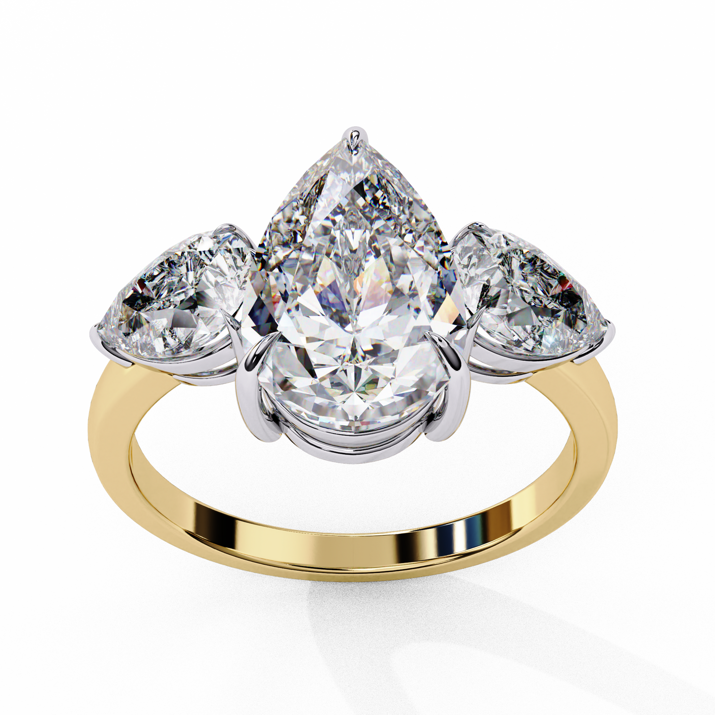 2.07 Carat Pear Shaped Lab Grown Diamond Ring – Elegant Three Stone Engagement Ring with Matching Pear Side Diamonds- Lustraa’s Three Stone Ring
