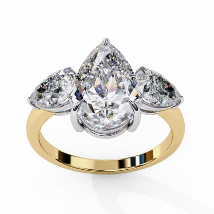 2.07 Carat Pear Shaped Lab Grown Diamond Ring – Elegant Three Stone Engagement Ring with Matching Pear Side Diamonds- Lustraa’s Three Stone Ring