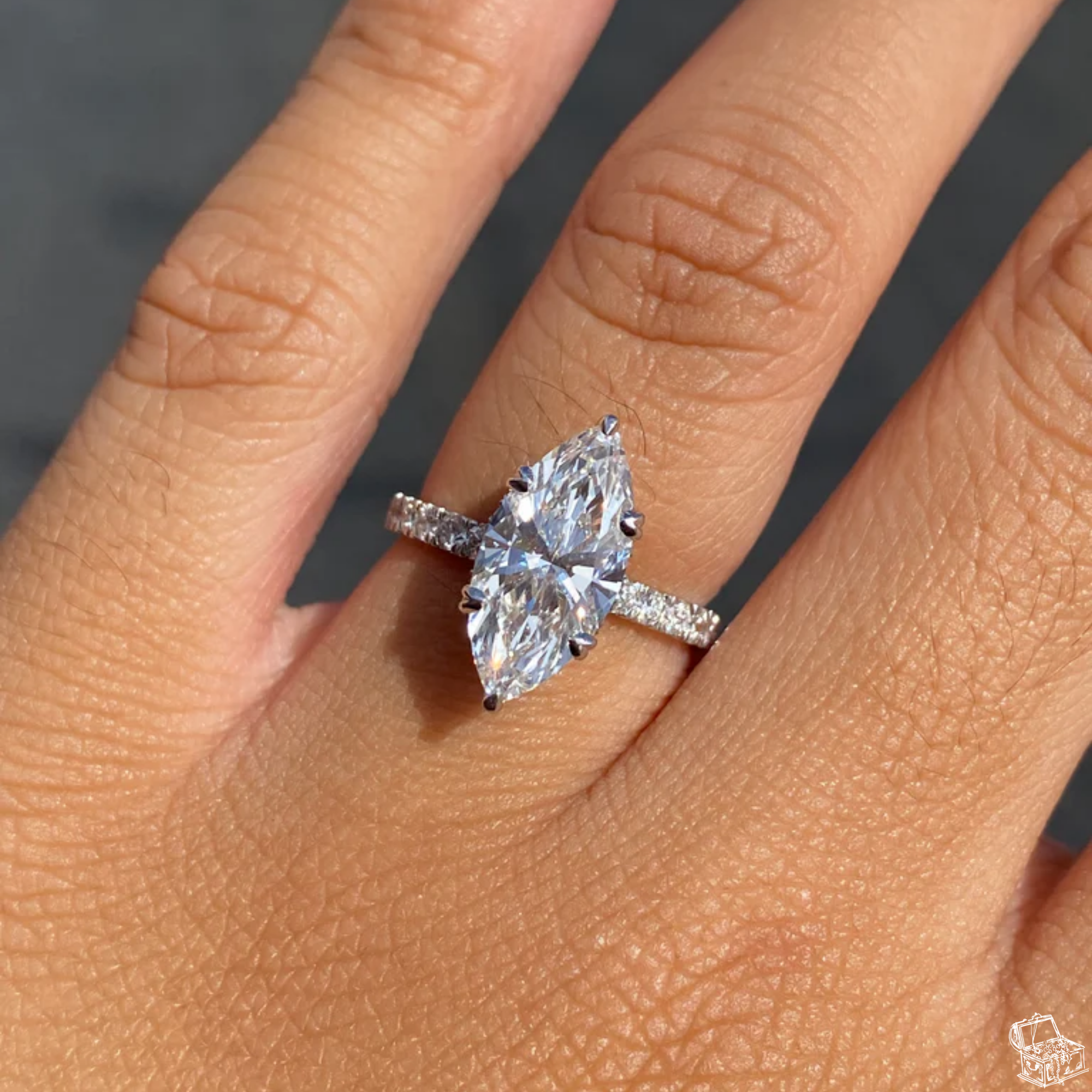 Marquise Cut Lab Grown Diamond Solitaire Engagement Ring with Round Side Accents – Elegant Bridal Ring – Lustraa’s Solitaire Ring