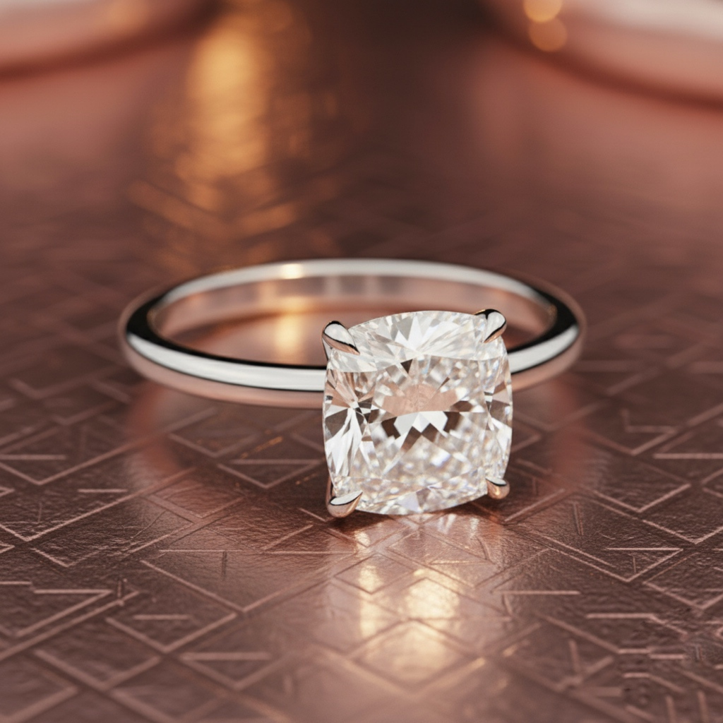 Cushion Cut Lab Grown Diamond Solitaire Engagement Ring –  Classic Cushion Diamond Ring in Elegant Band – Lustraa’s Solitaire Ring