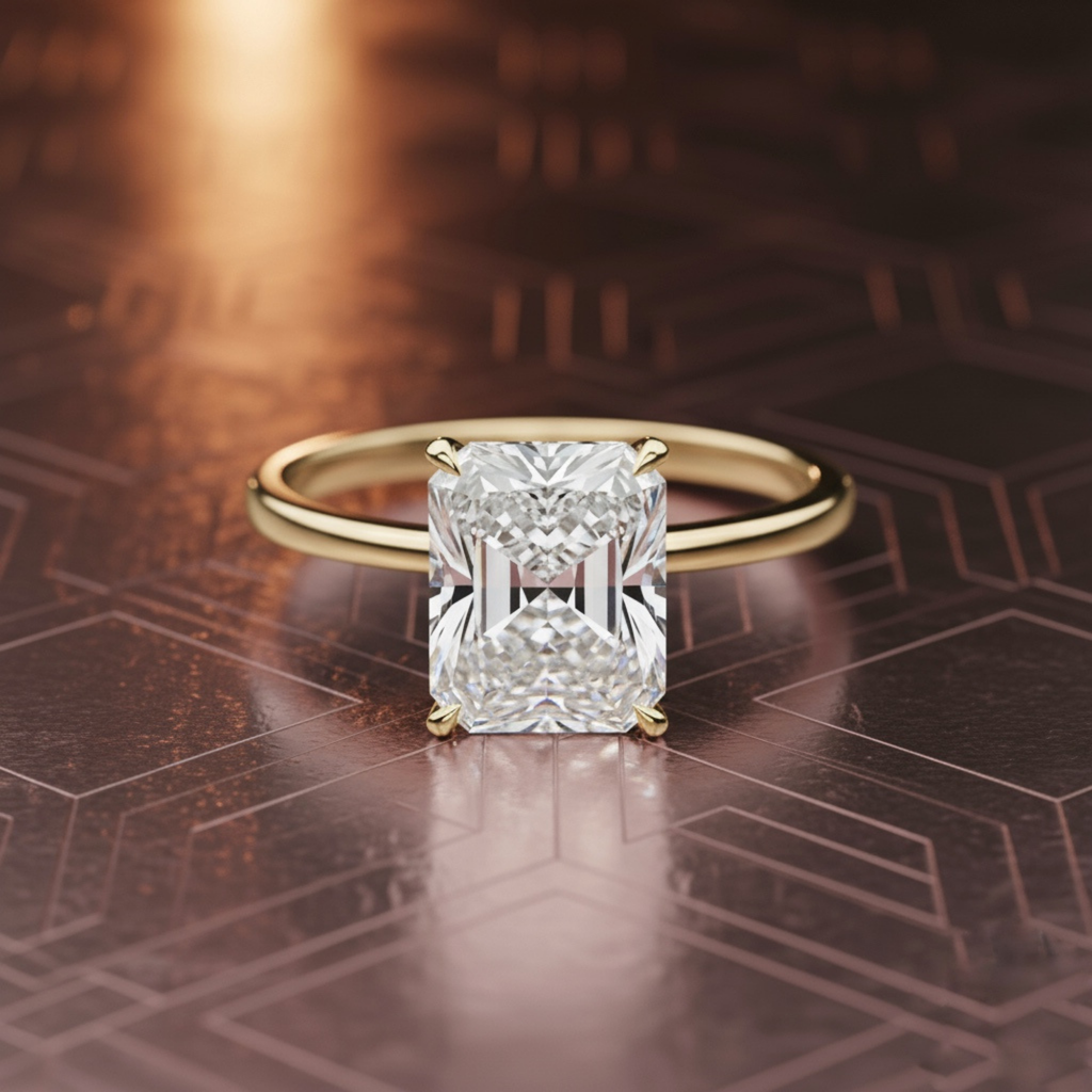 Radiant Cut Lab Grown Diamond Solitaire Engagement Ring – Classic Radiant Diamond Ring in Sleek Band – Lustraa’s Solitaire Ring