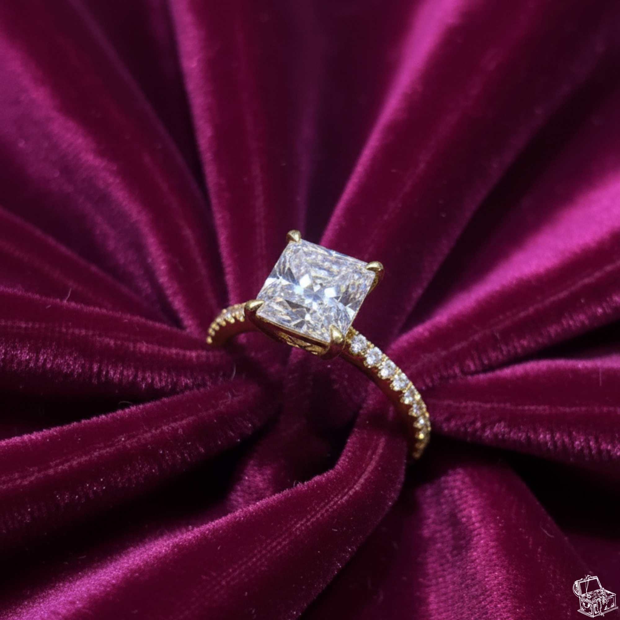 Princess Cut Diamond Engagement Ring with Hidden Halo & Round Side Accents – Elegant Solitaire Bridal Ring – Lustraa’s Solitaire Ring