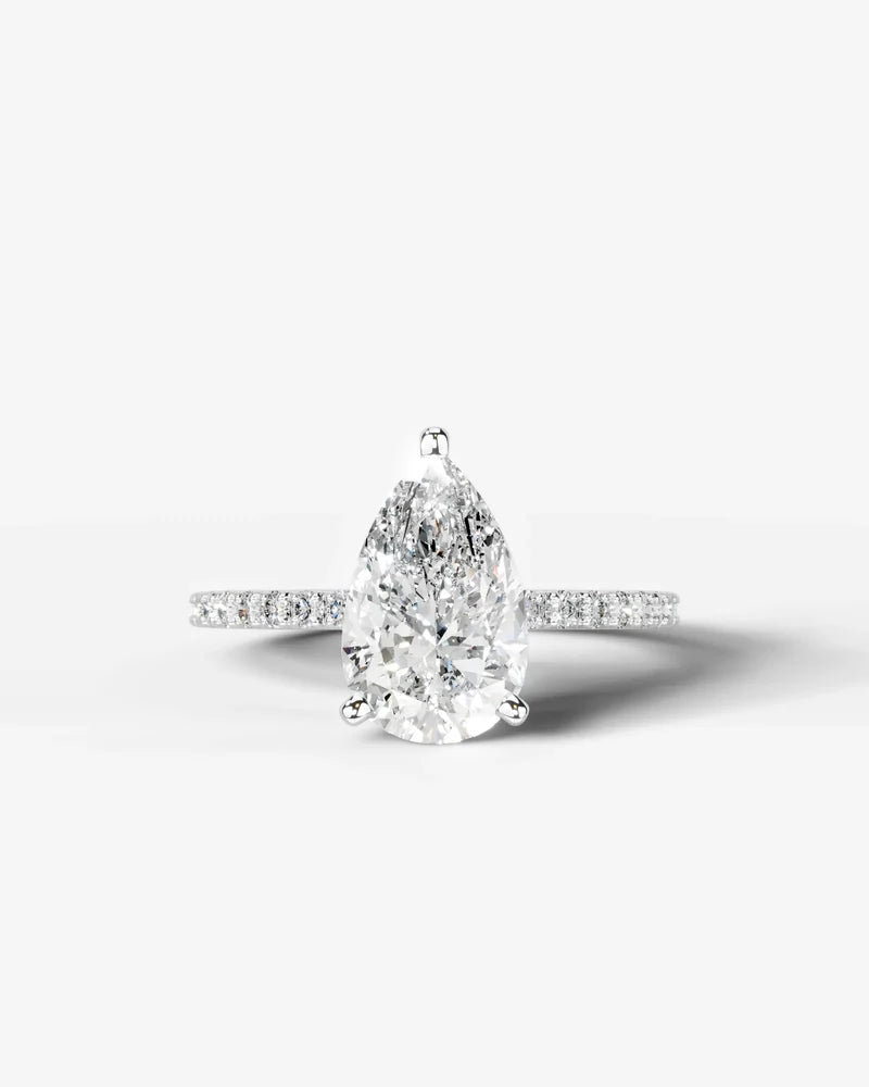 2 Carat Lab Grown Diamond Celestia Pear Cut Sidestone Engagement Ring