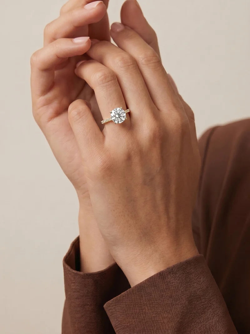 2 Carat Lab Grown Diamond Solaria Round Cut Sidestone Engagement Ring
