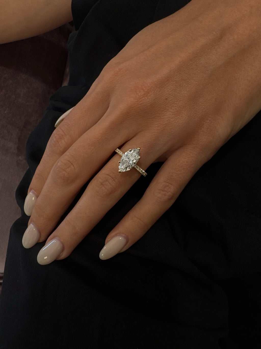 2 Carat Lab Grown Marquise Cut Diamond Pavé Ring