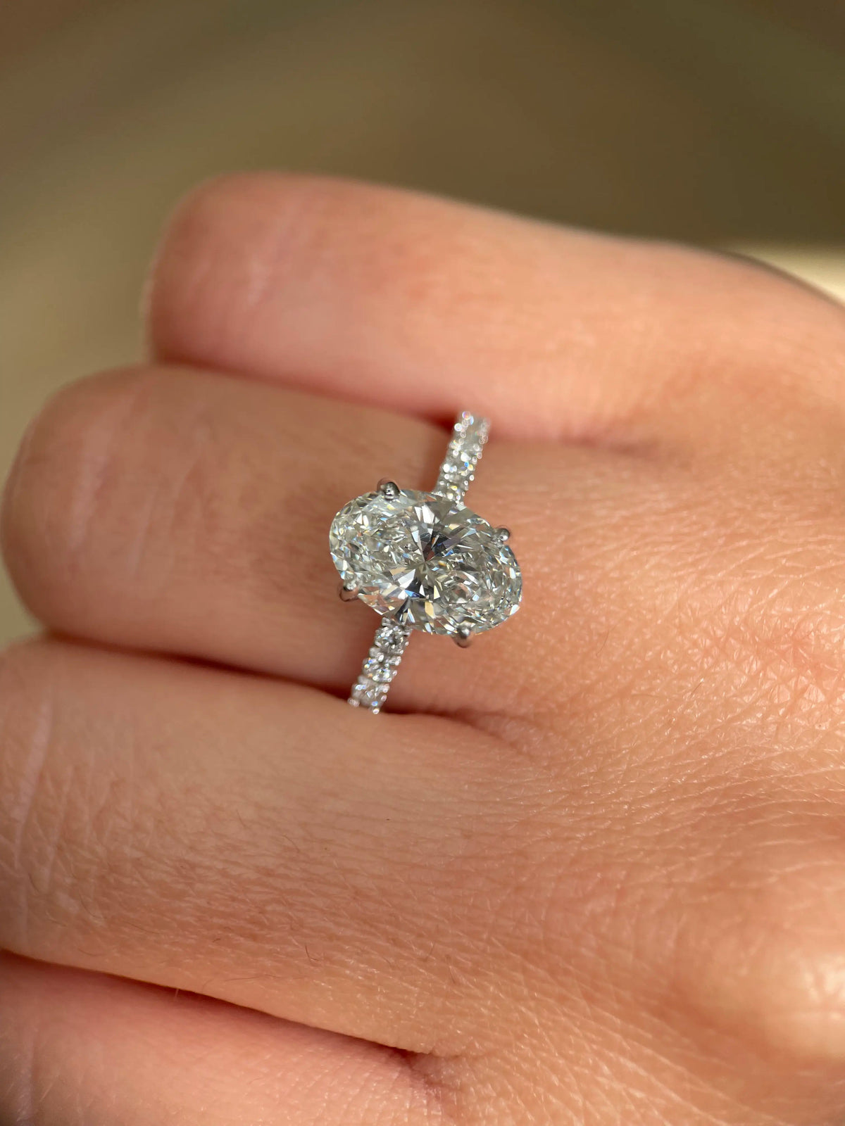 2 Carat Lab Grown Oval Cut Diamond Pavé Ring