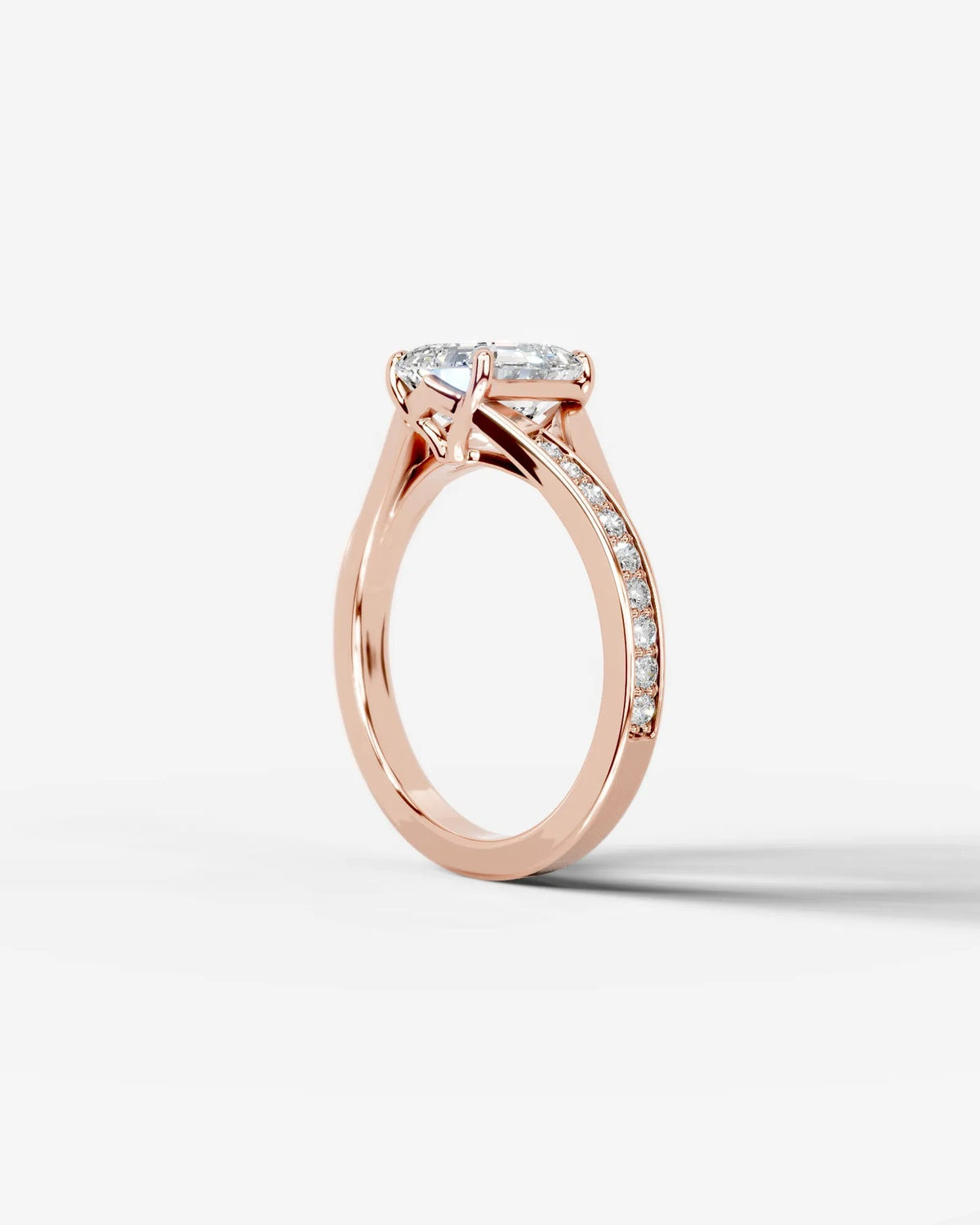 2 Carat Lab Grown Asscher Cut Sculpted Channel Set Diamond Engagement Ring
