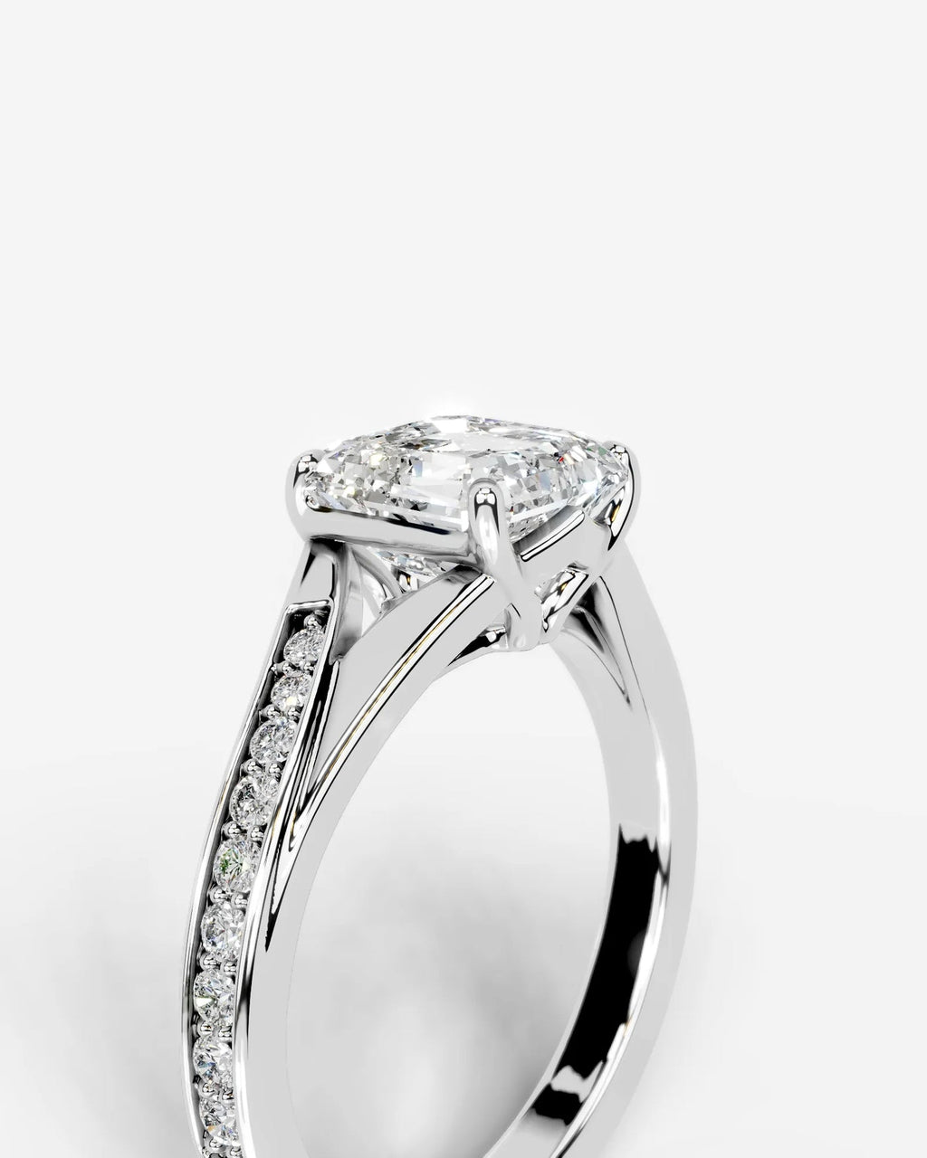 2 Carat Lab Grown Asscher Cut Sculpted Channel Set Diamond Engagement Ring