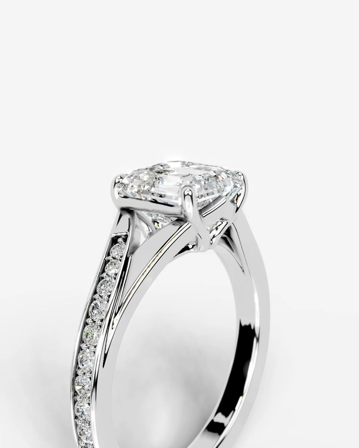 2 Carat Lab Grown Asscher Cut Sculpted Channel Set Diamond Engagement Ring