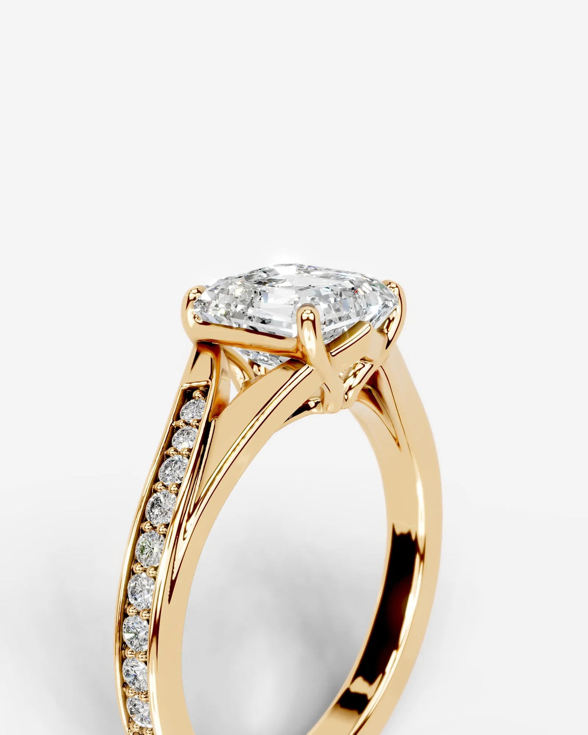 2 Carat Lab Grown Asscher Cut Sculpted Channel Set Diamond Engagement Ring