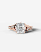 2 Carat Lab Grown Asscher Cut Sculpted Channel Set Diamond Engagement Ring