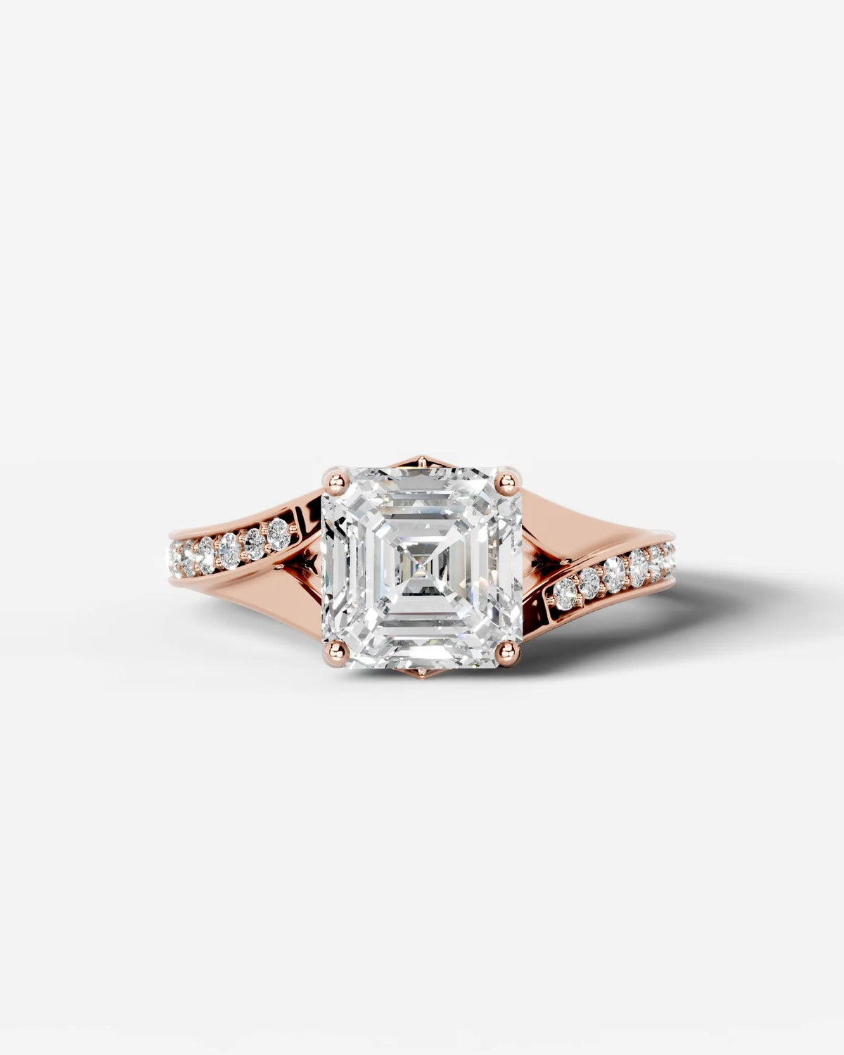 2 Carat Lab Grown Asscher Cut Sculpted Channel Set Diamond Engagement Ring