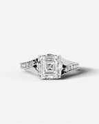 2 Carat Lab Grown Asscher Cut Sculpted Channel Set Diamond Engagement Ring