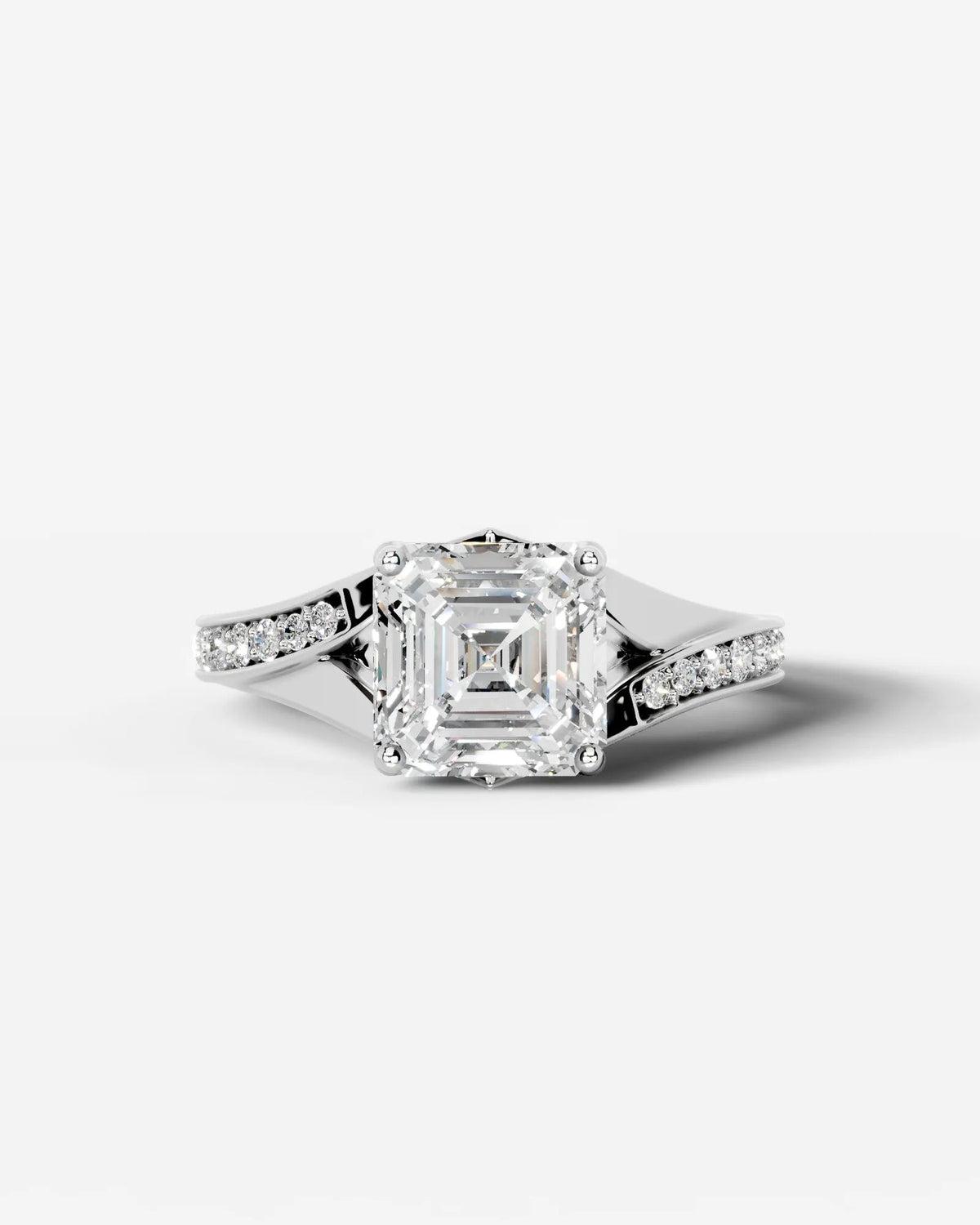 2 Carat Lab Grown Asscher Cut Sculpted Channel Set Diamond Engagement Ring