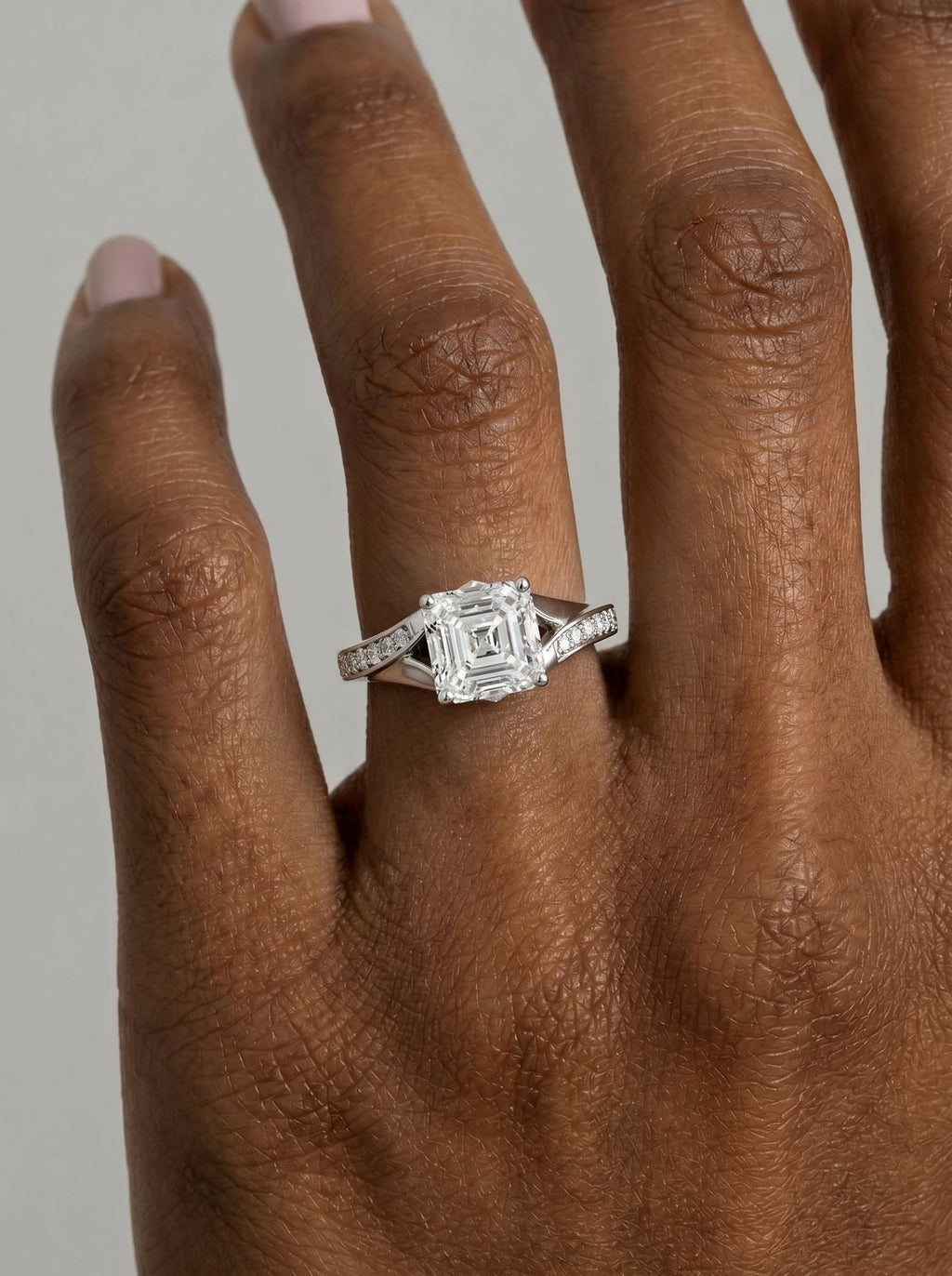 2 Carat Lab Grown Asscher Cut Sculpted Channel Set Diamond Engagement Ring