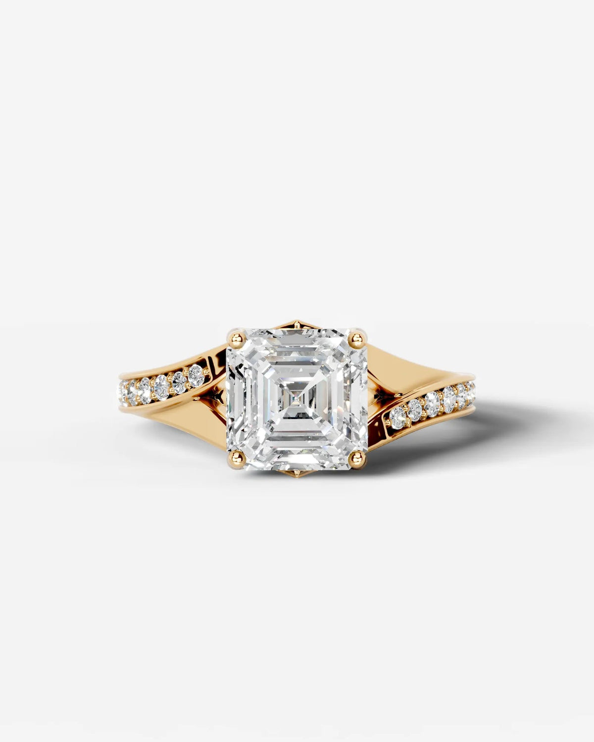 2 Carat Lab Grown Asscher Cut Sculpted Channel Set Diamond Engagement Ring