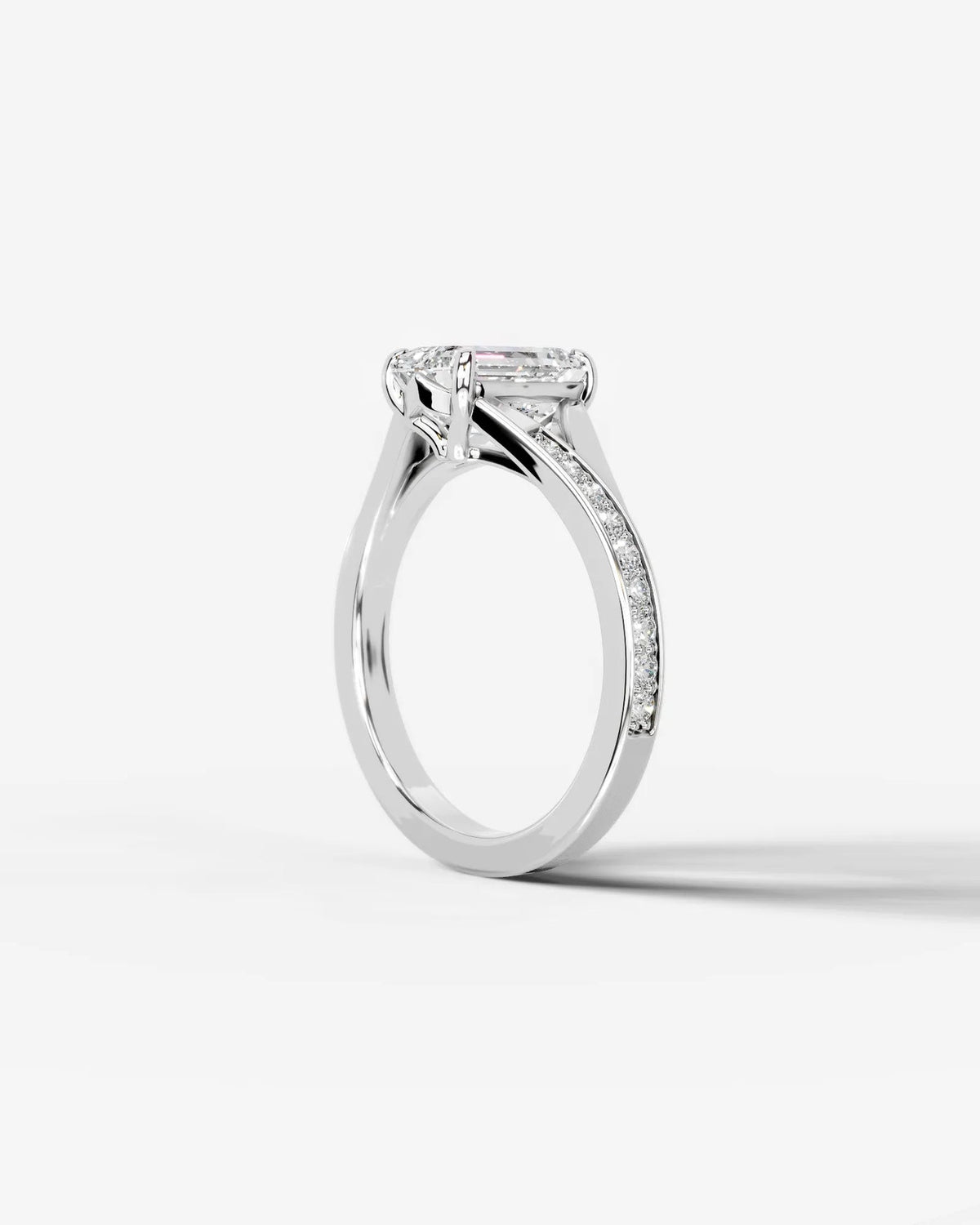 2 Carat Lab Grown Emerald Cut Sculpted Channel Set Sidestone Engagement Ring