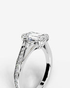 2 Carat Lab Grown Emerald Cut Sculpted Channel Set Sidestone Engagement Ring