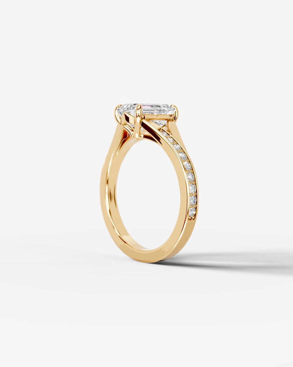 2 Carat Lab Grown Emerald Cut Sculpted Channel Set Sidestone Engagement Ring