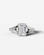 2 Carat Lab Grown Emerald Cut Sculpted Channel Set Sidestone Engagement Ring