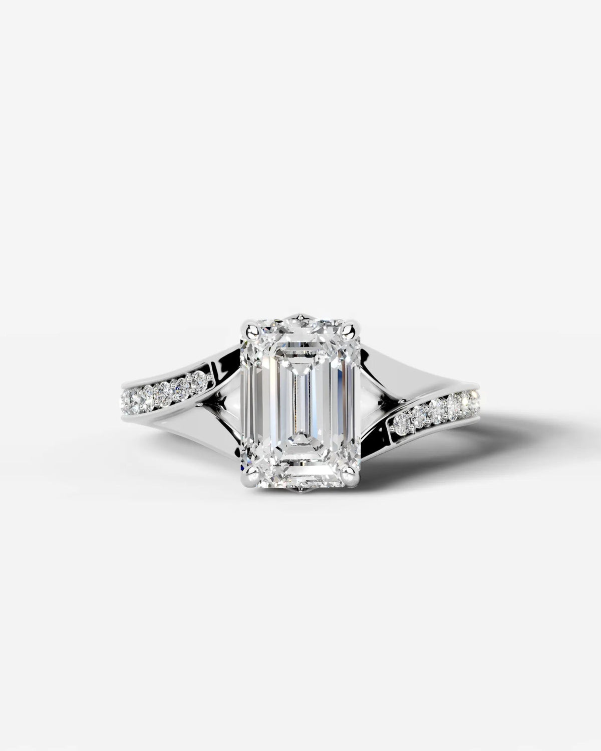 2 Carat Lab Grown Emerald Cut Sculpted Channel Set Sidestone Engagement Ring