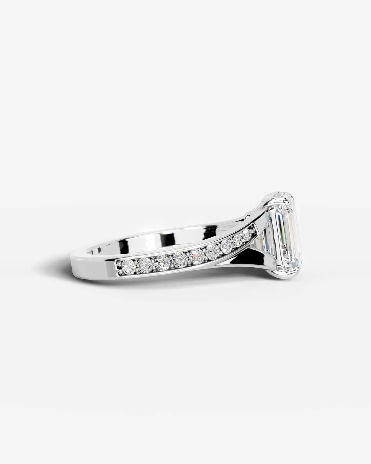 2 Carat Lab Grown Emerald Cut Sculpted Channel Set Sidestone Engagement Ring