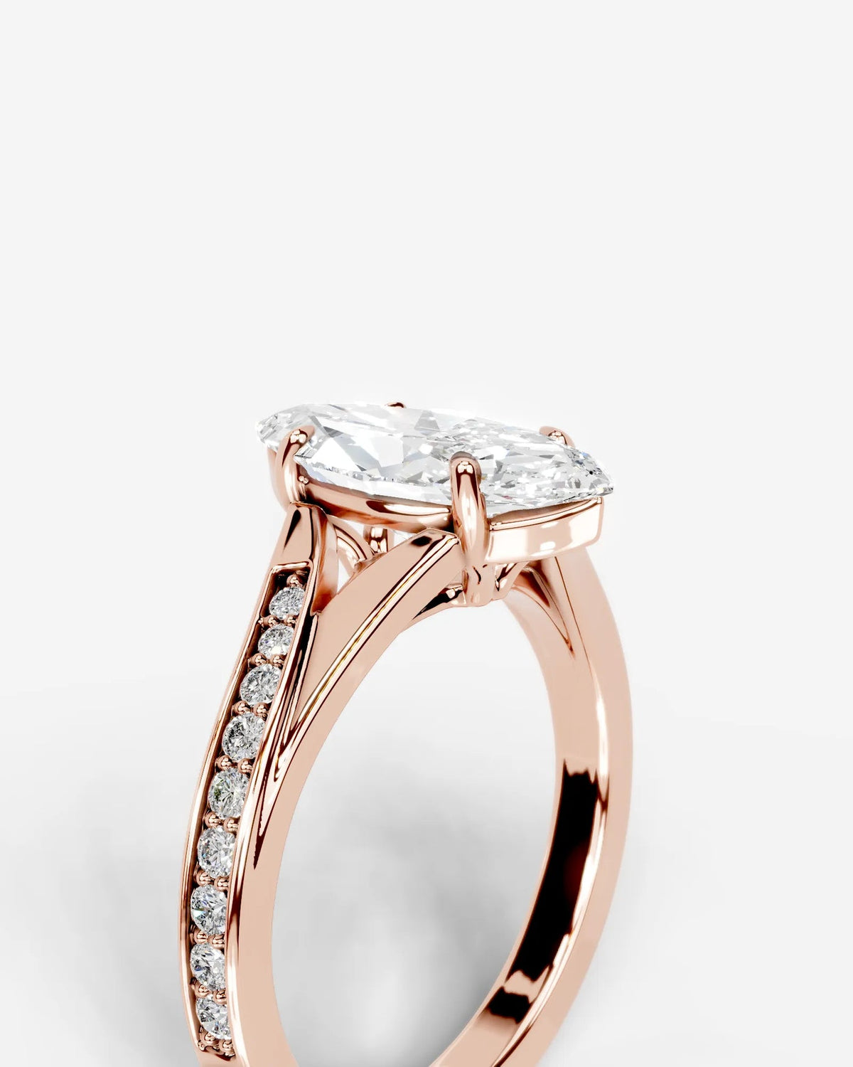 2 Carat Lab Grown Diamond Marquise Cut Tapered Sidestone Engagement Ring