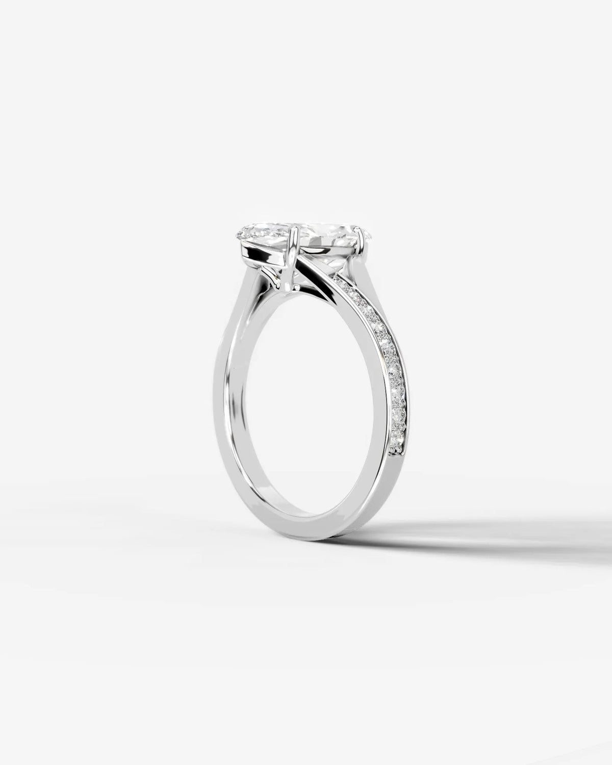 2 Carat Lab Grown Diamond Marquise Cut Tapered Sidestone Engagement Ring