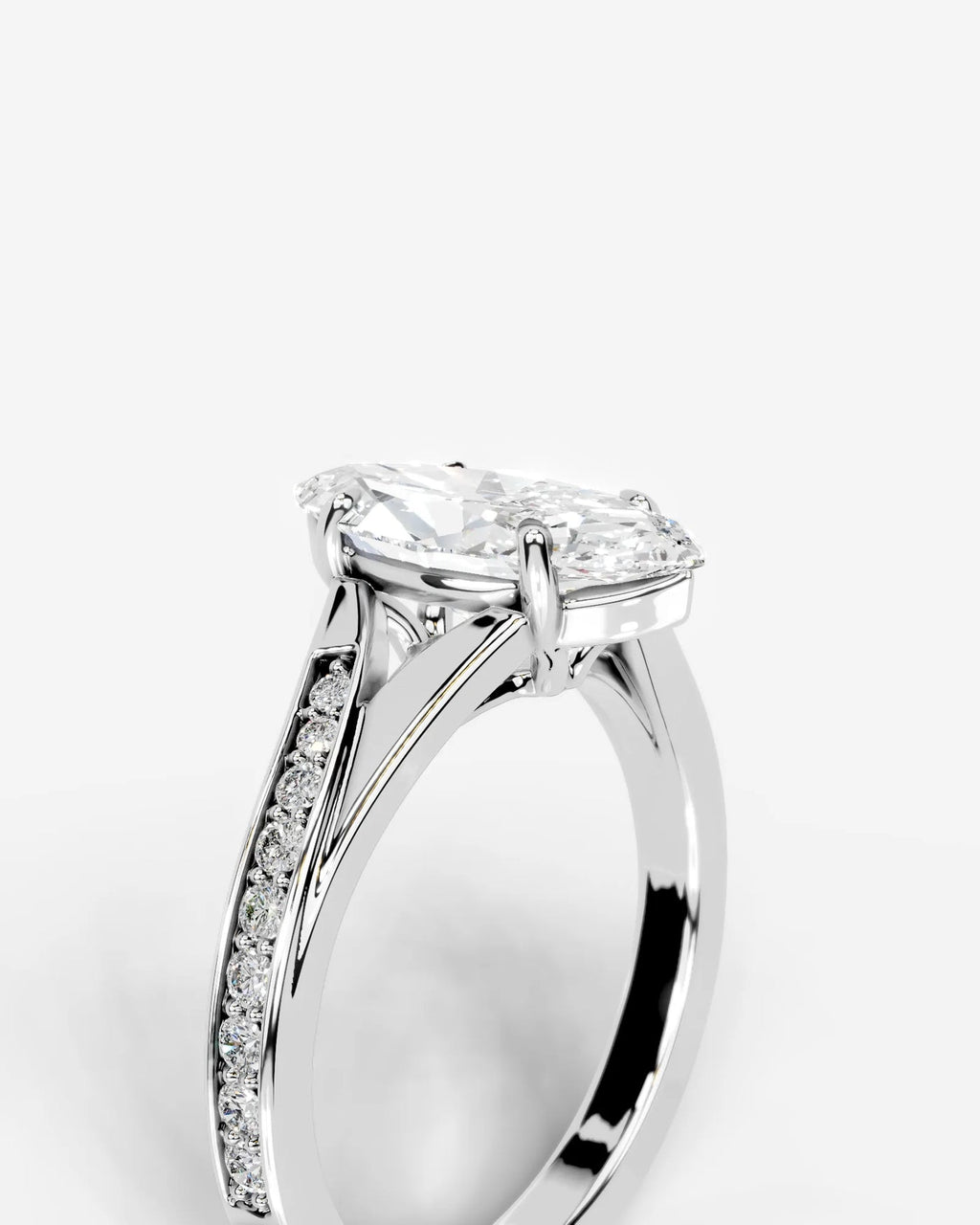2 Carat Lab Grown Diamond Marquise Cut Tapered Sidestone Engagement Ring