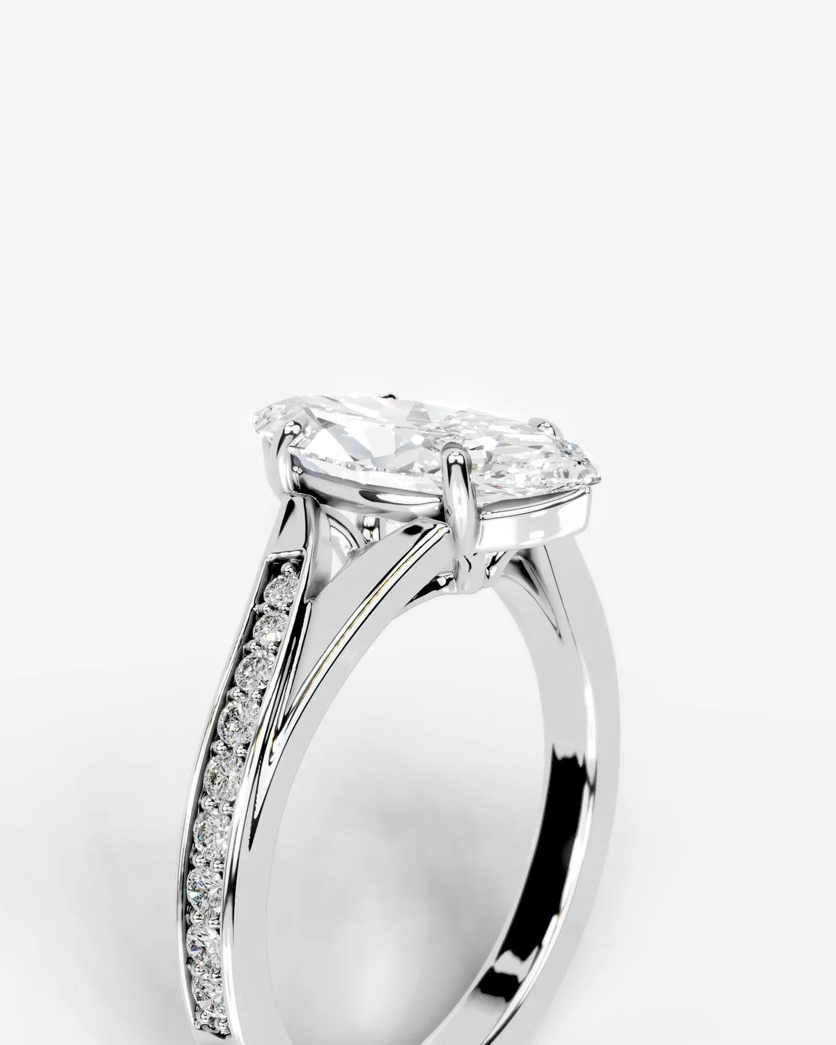 2 Carat Lab Grown Diamond Marquise Cut Tapered Sidestone Engagement Ring