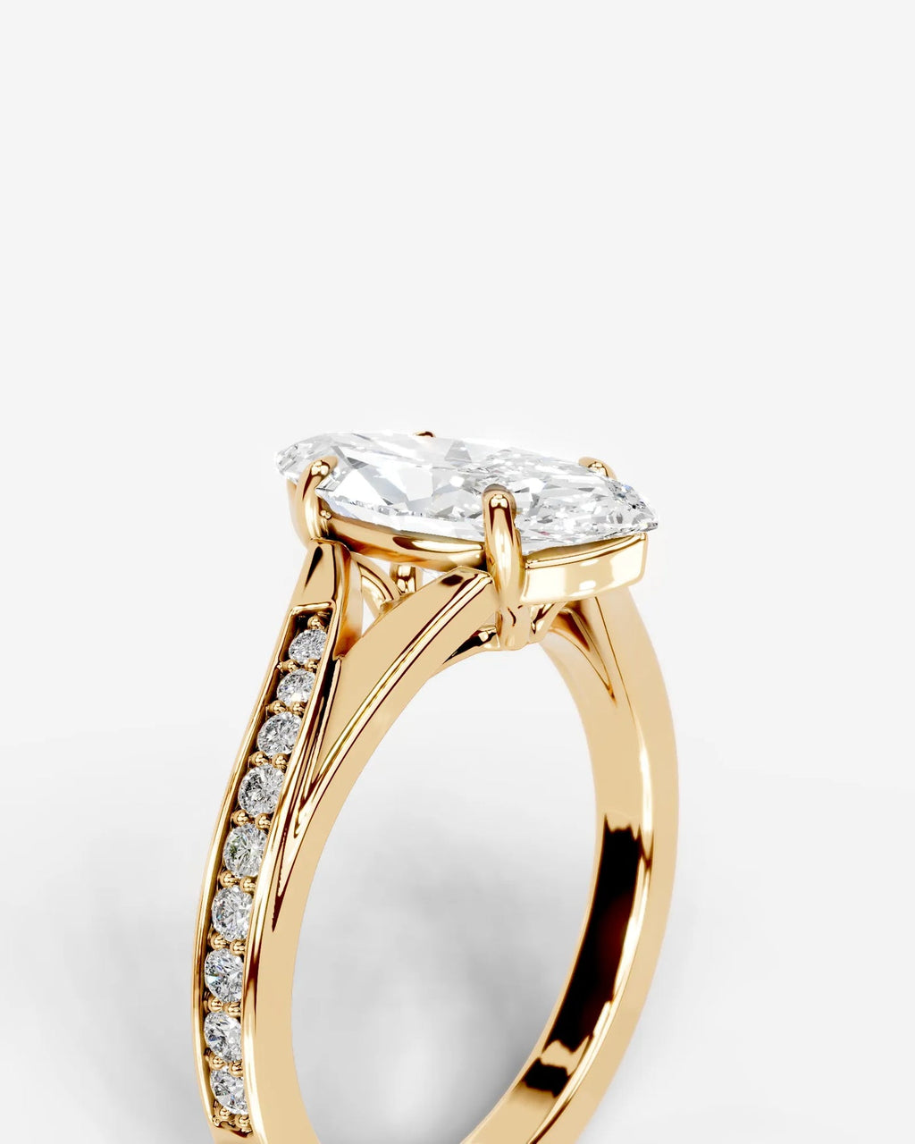 2 Carat Lab Grown Diamond Marquise Cut Tapered Sidestone Engagement Ring