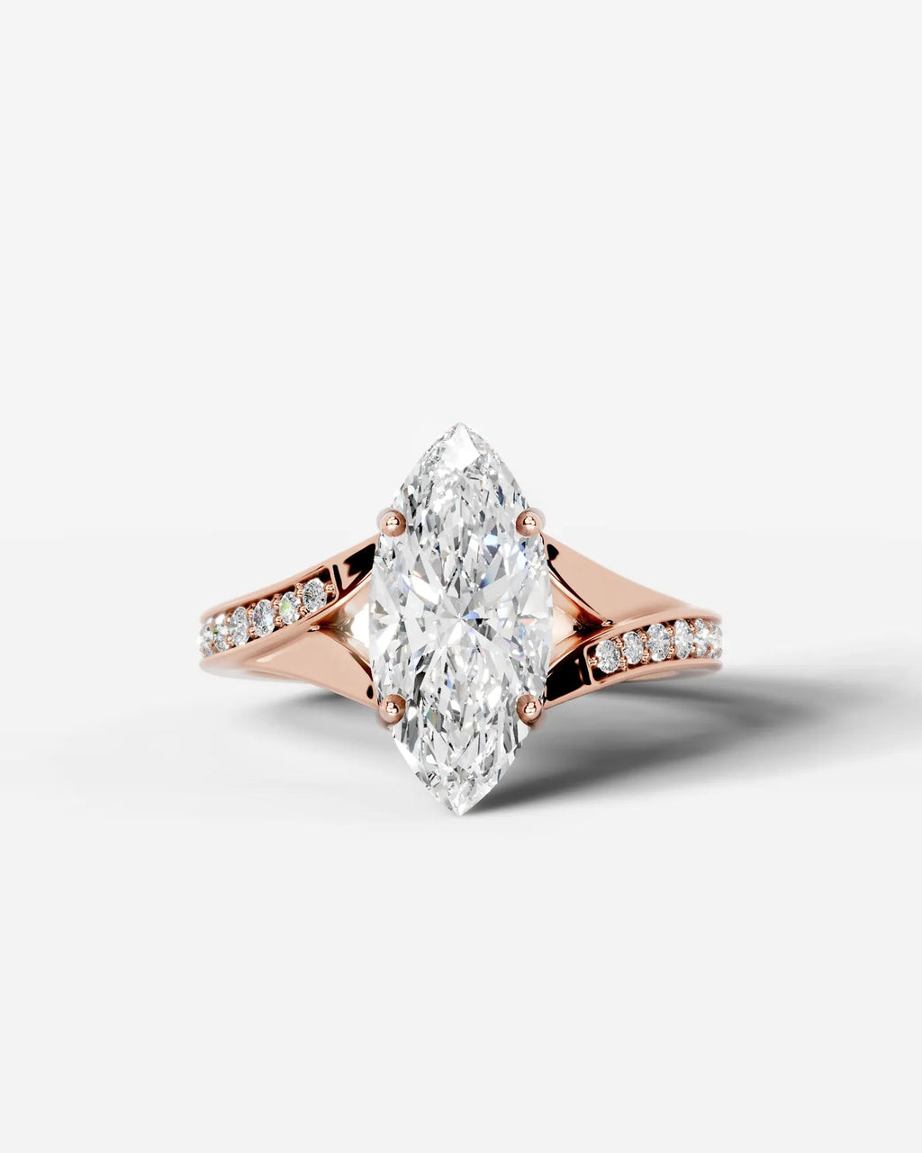 2 Carat Lab Grown Diamond Marquise Cut Tapered Sidestone Engagement Ring