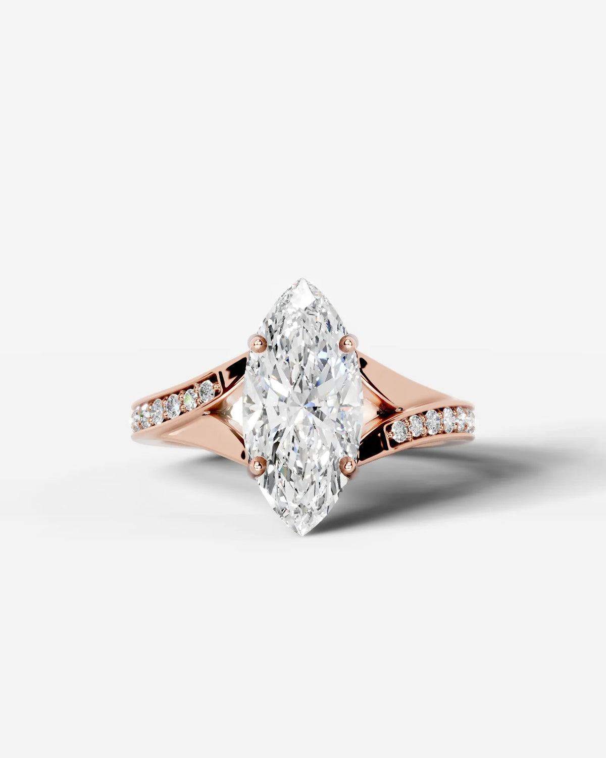 2 Carat Lab Grown Diamond Marquise Cut Tapered Sidestone Engagement Ring