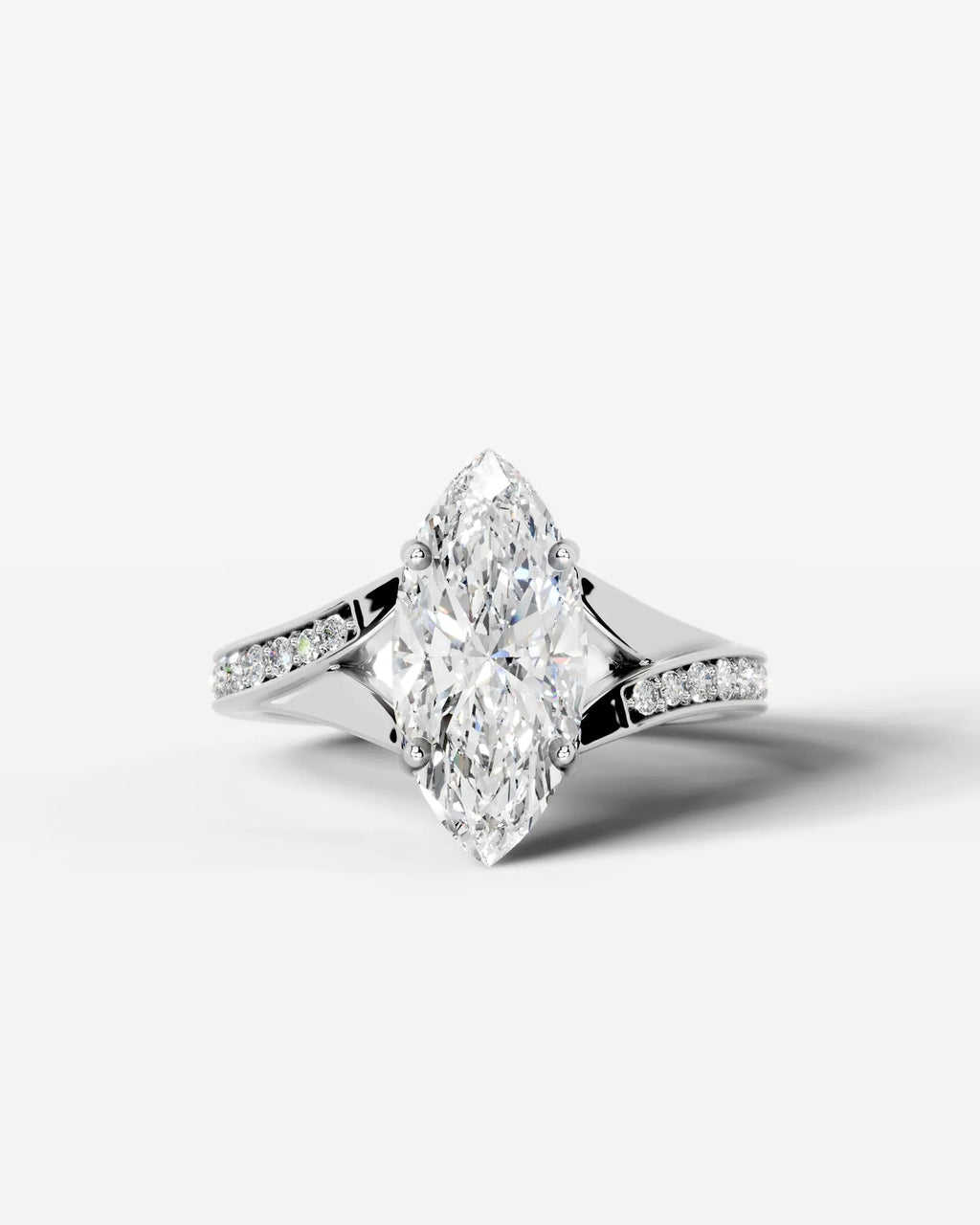 2 Carat Lab Grown Diamond Marquise Cut Tapered Sidestone Engagement Ring