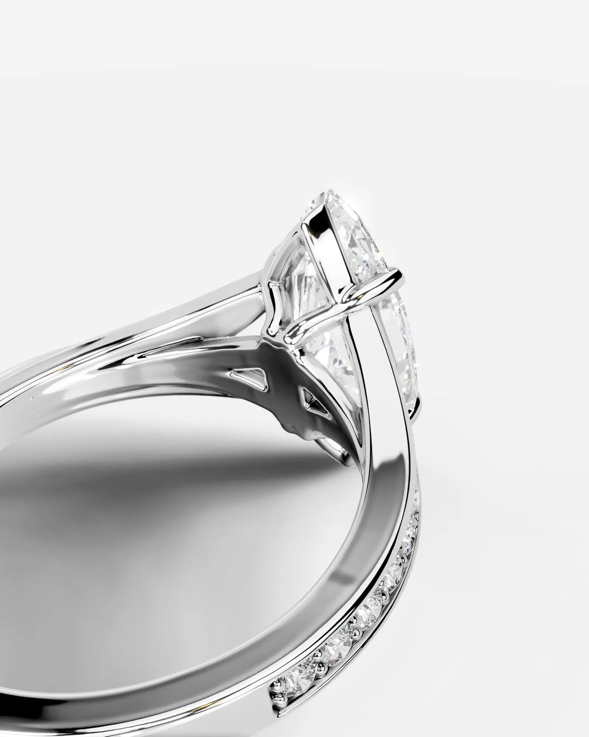 2 Carat Lab Grown Diamond Marquise Cut Tapered Sidestone Engagement Ring