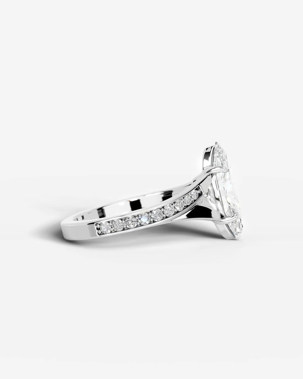 2 Carat Lab Grown Diamond Marquise Cut Tapered Sidestone Engagement Ring