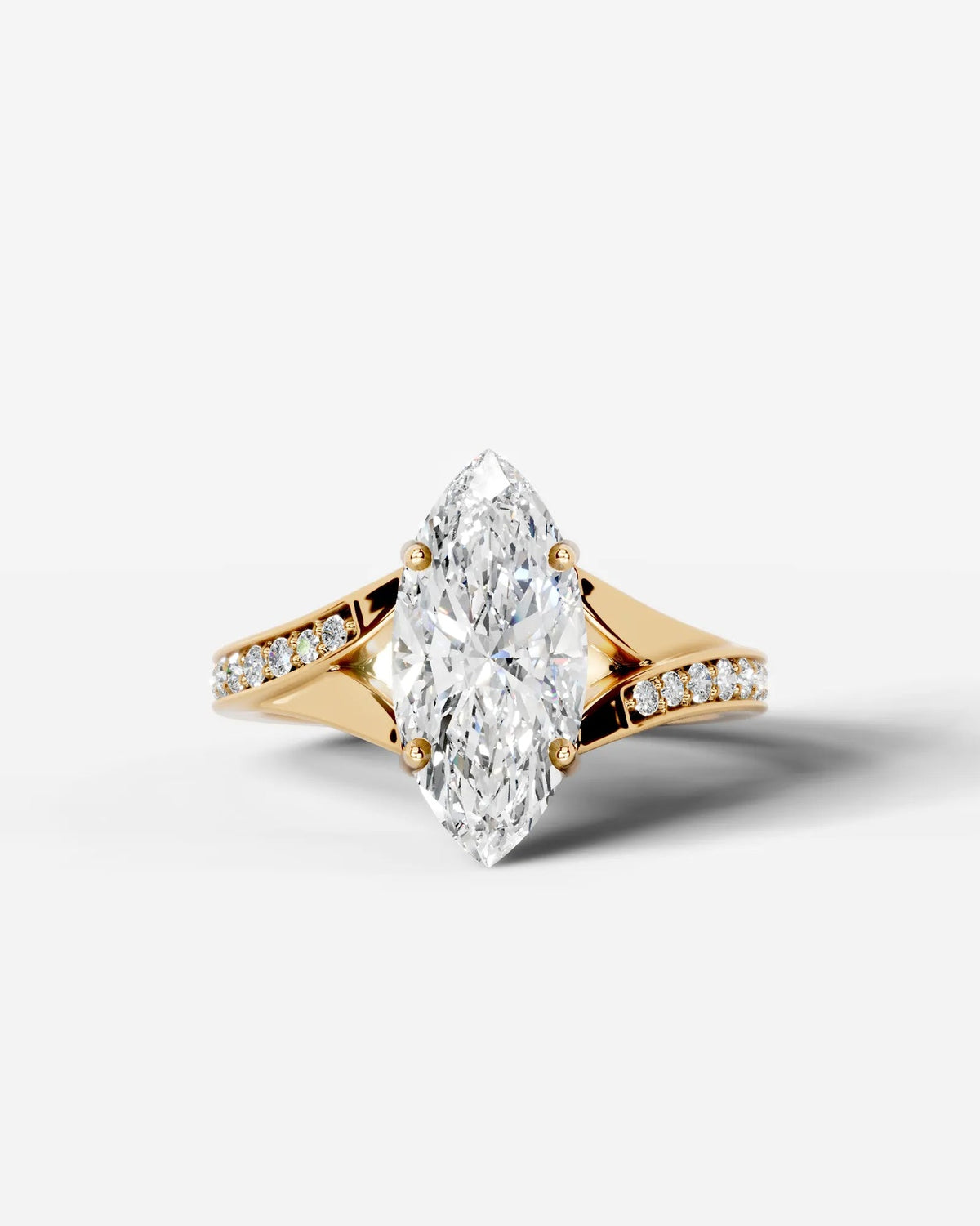 2 Carat Lab Grown Diamond Marquise Cut Tapered Sidestone Engagement Ring