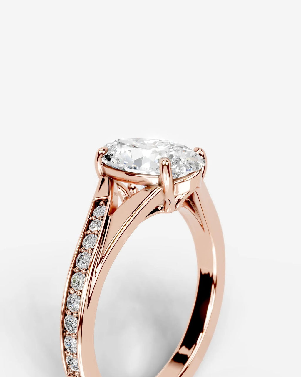 2 Carat Lab Grown Diamond Oval Cut Sculpted Shoulder Engagement Ring