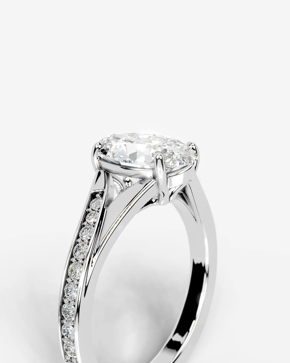 2 Carat Lab Grown Diamond Oval Cut Sculpted Shoulder Engagement Ring