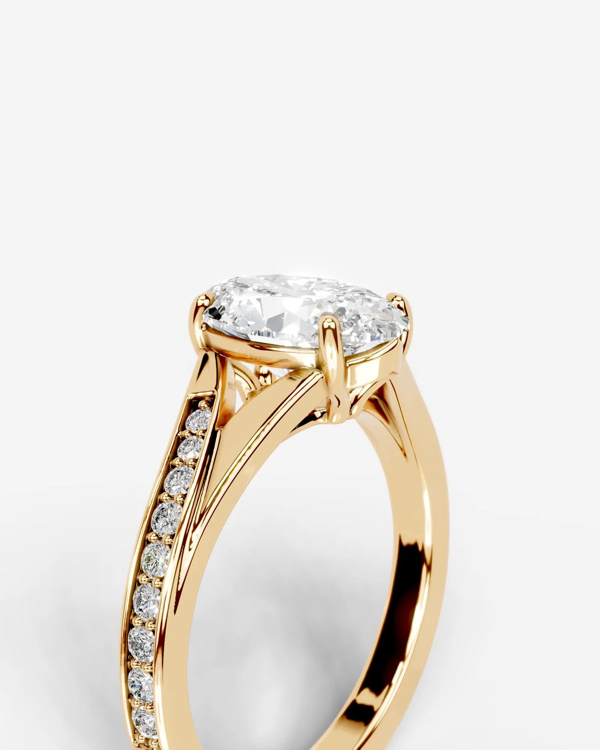 2 Carat Lab Grown Diamond Oval Cut Sculpted Shoulder Engagement Ring