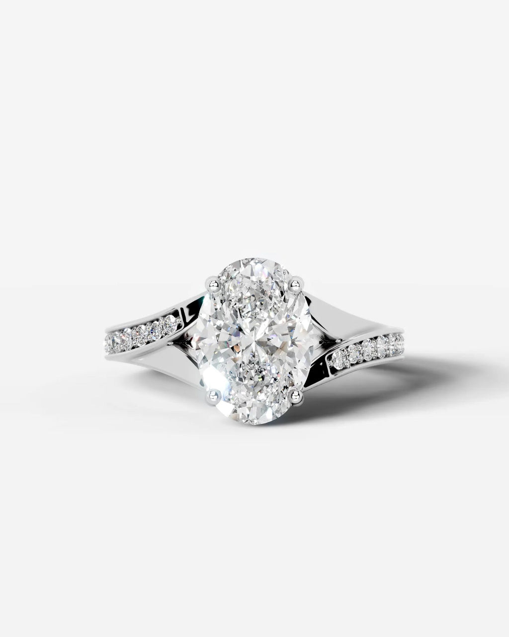 2 Carat Lab Grown Diamond Oval Cut Sculpted Shoulder Engagement Ring