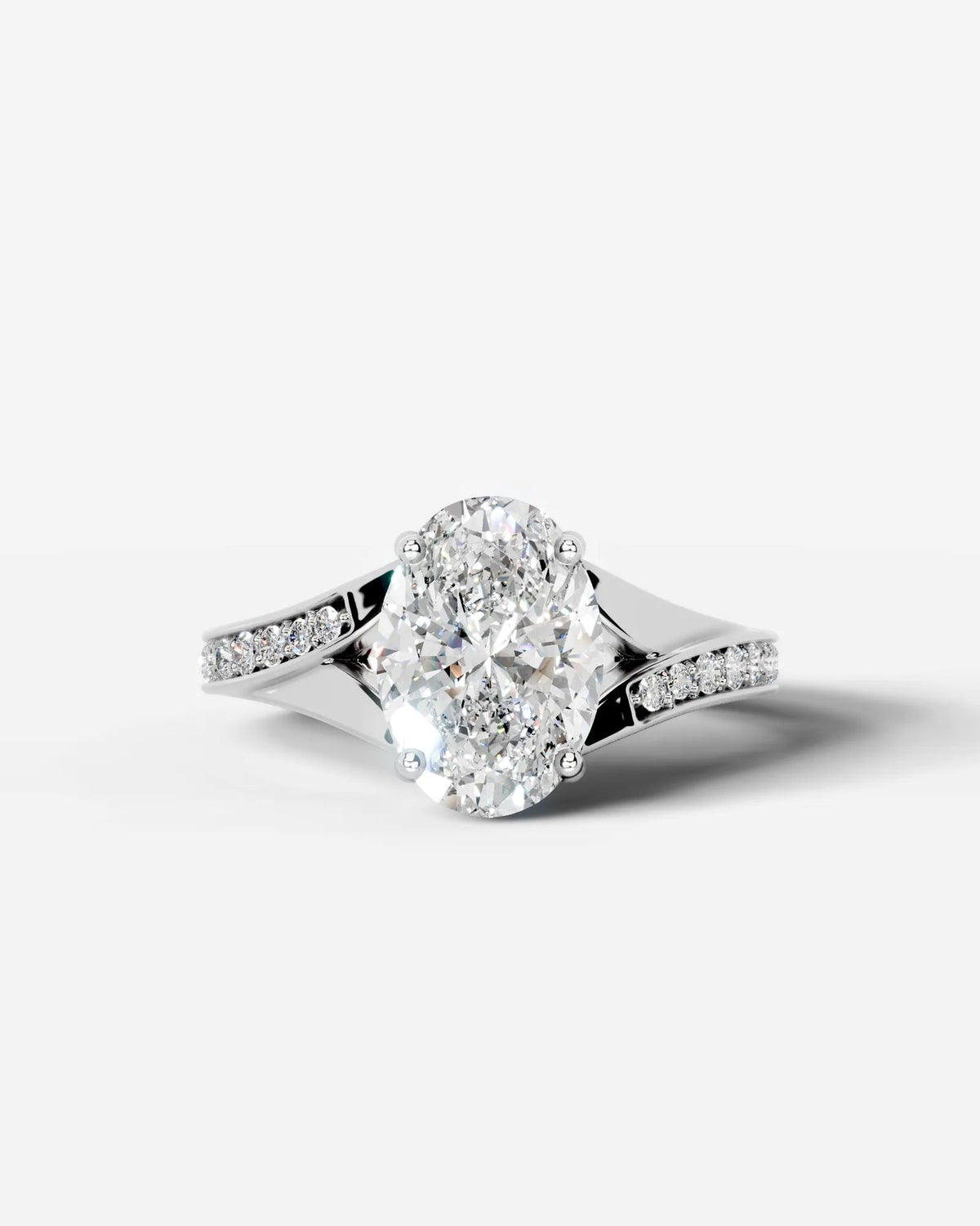 2 Carat Lab Grown Diamond Oval Cut Sculpted Shoulder Engagement Ring