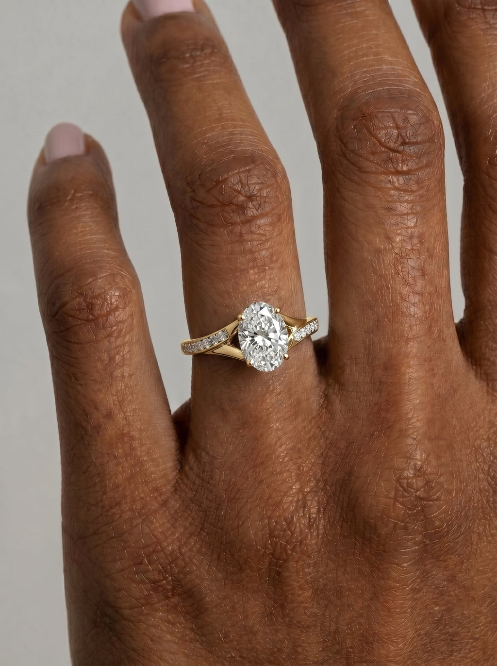 2 Carat Lab Grown Diamond Oval Cut Sculpted Shoulder Engagement Ring