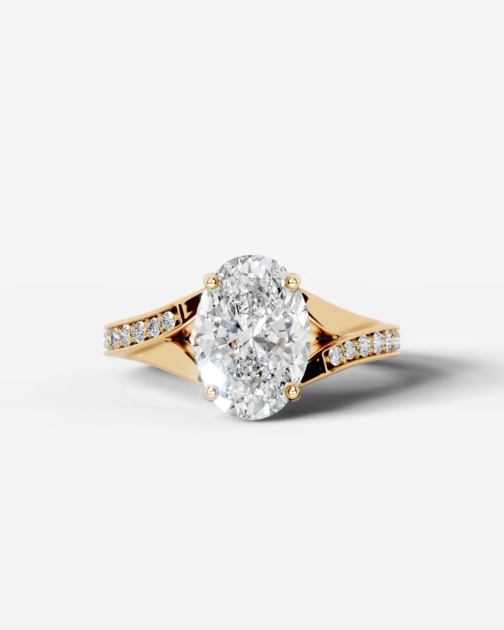 2 Carat Lab Grown Diamond Oval Cut Sculpted Shoulder Engagement Ring