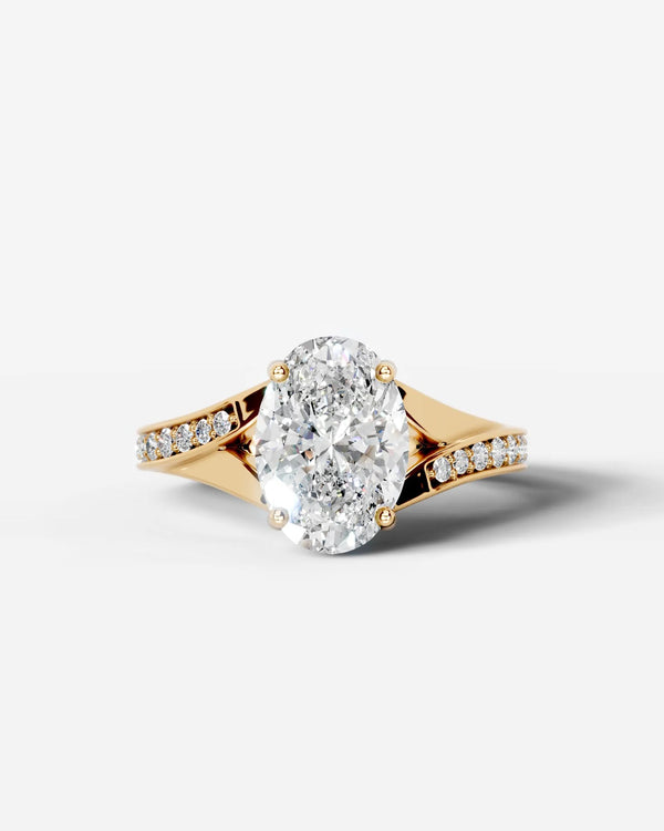 2 Carat Lab Grown Diamond Oval Cut Sculpted Shoulder Engagement Ring