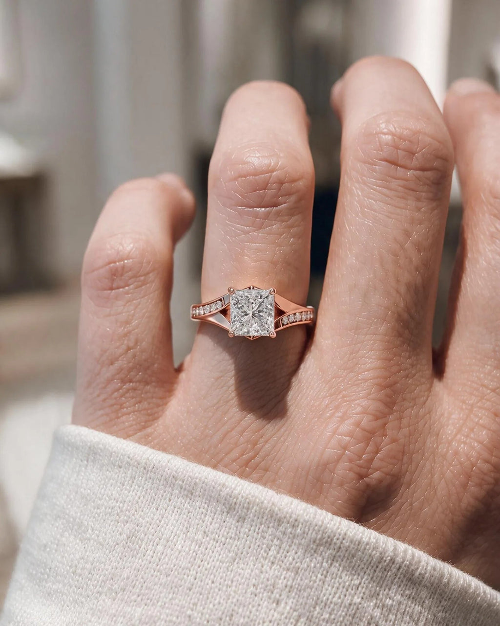 2 Carat Lab Grown Cushion Cut Pavé Split Shank Engagement Ring