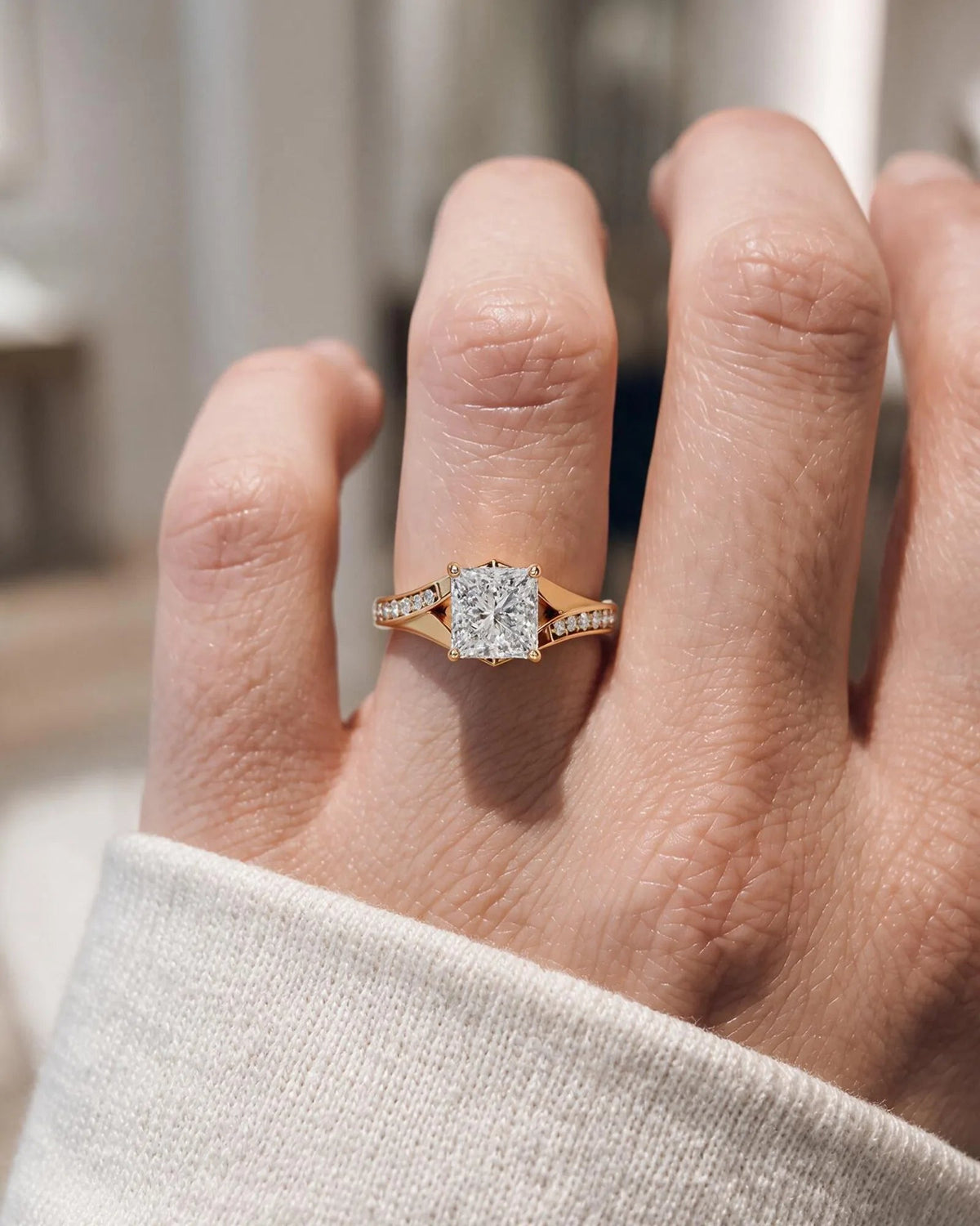 2 Carat Lab Grown Cushion Cut Pavé Split Shank Engagement Ring
