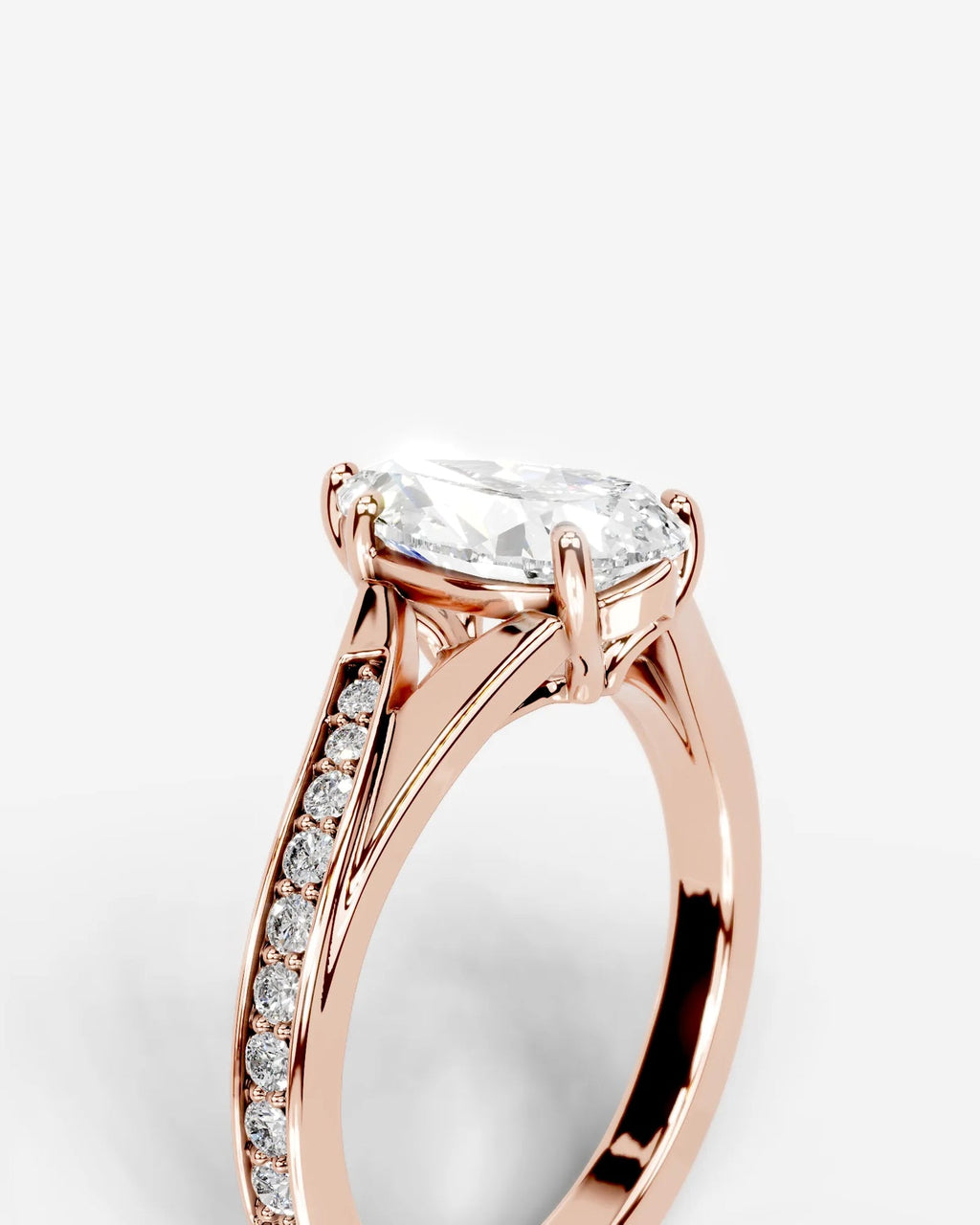 2 Carat Lab Grown Pear Cut Diamond Split-Shank Sidestone Engagement Ring