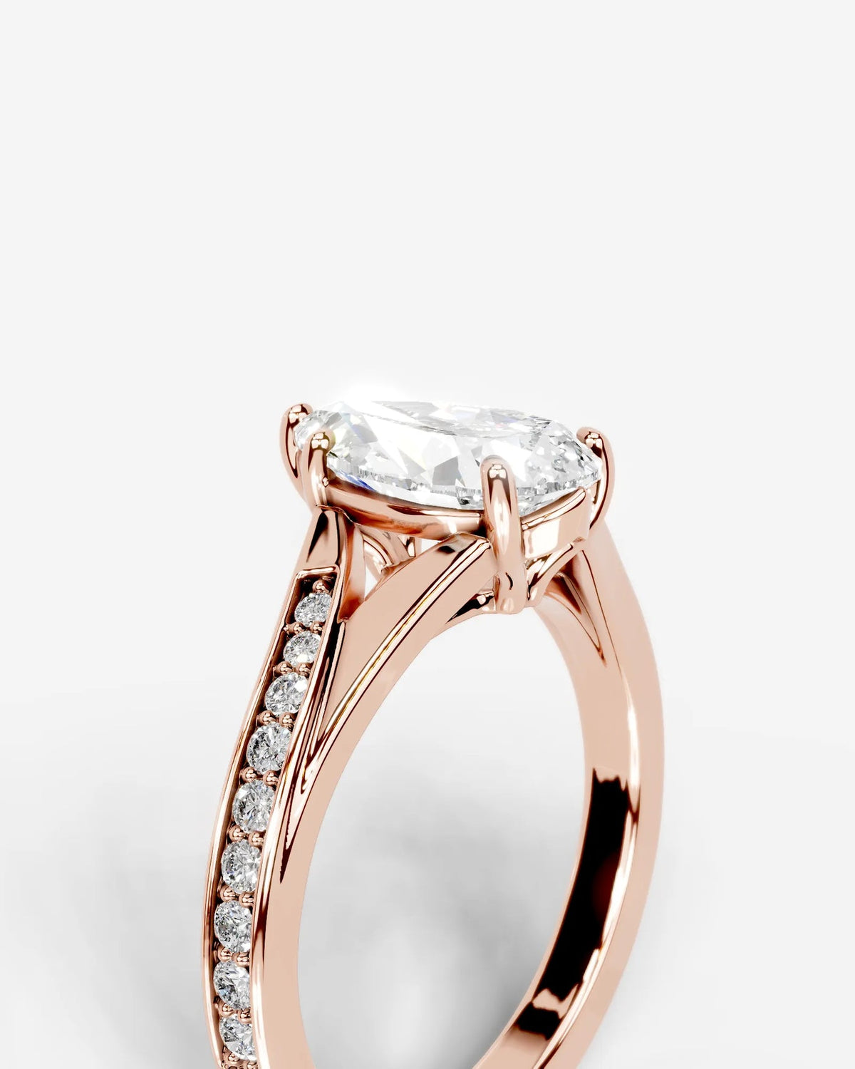 2 Carat Lab Grown Pear Cut Diamond Split-Shank Sidestone Engagement Ring
